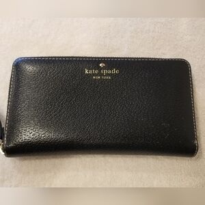 Kate Spade Black Pebbled Leather Zip Around Wallet Outside Slip Pocket